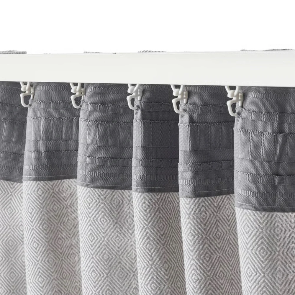 NEW IKEA FJADERMOTT GRAY WHITE WOVEN CURTAINS 57x98 - TWO PANELS